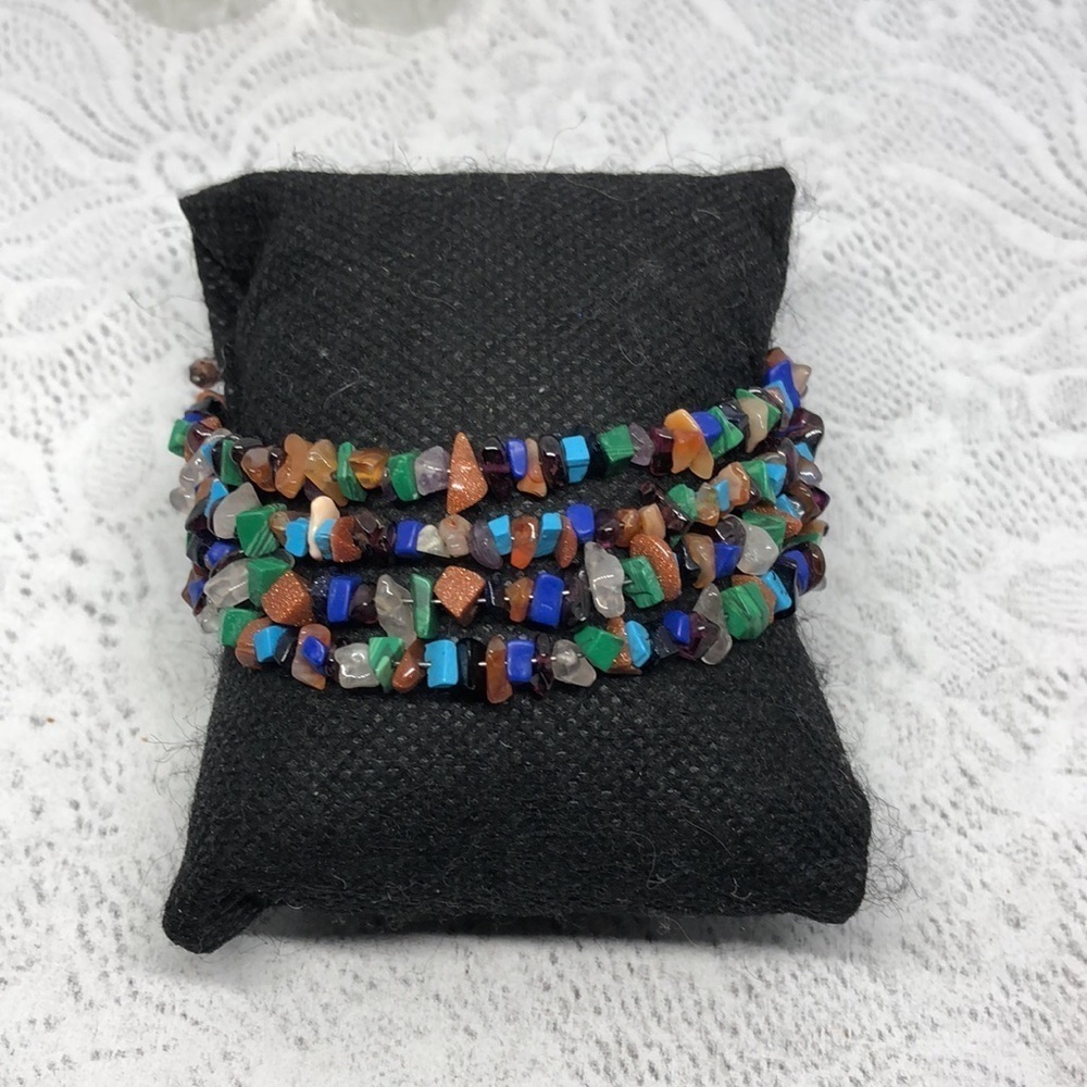 Artisan handmade natural stone chips vibrant colorful coil wrap bracelet boho